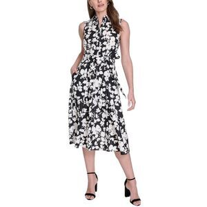 Tommy Hilfiger Womens Cotton Belted Midi Shirtdress 14 Black/White - NWT $119